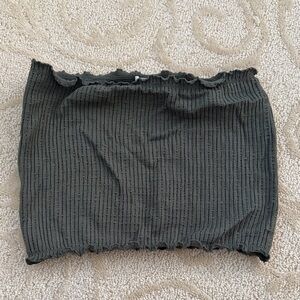 Ribbed green ruffled tube top